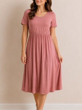 From Palmer Pink Empire Waist Midi Dress Soft Stretch Women’s Small
